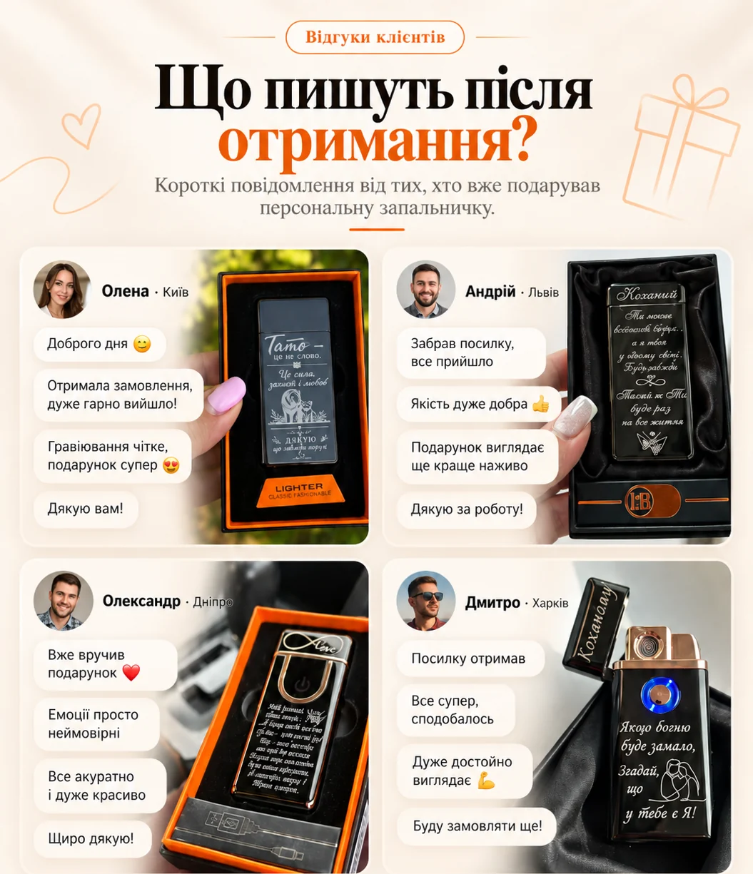 Відгуки та фото готових персональних запальничок Mr.Graver